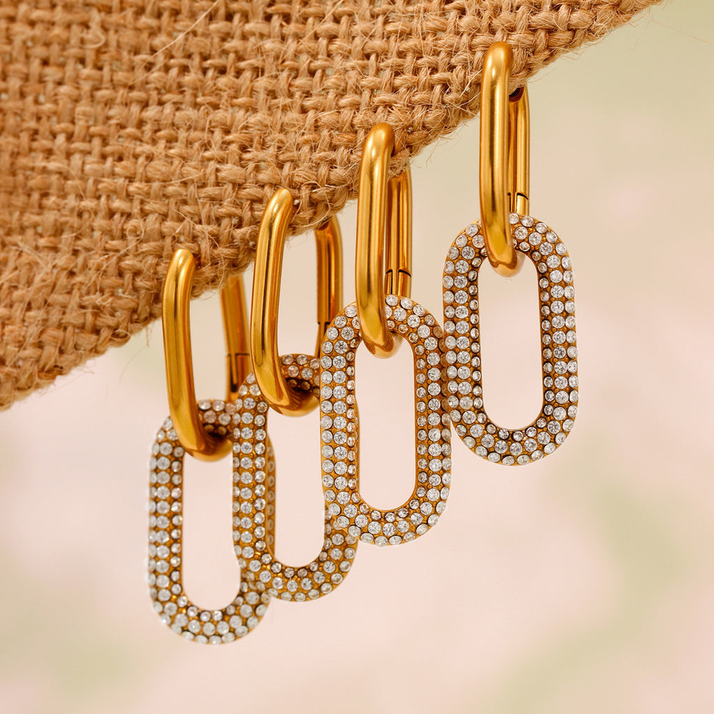 Stainless steel full-diamond oval pendant ear buckle