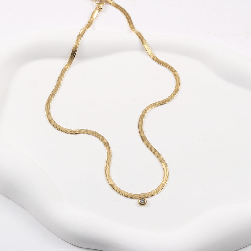 Flat snake chain stainless steel with 18k gold