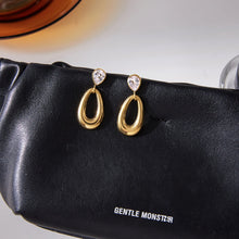 Load image into Gallery viewer, 18k gold stainless steel zircon earrings