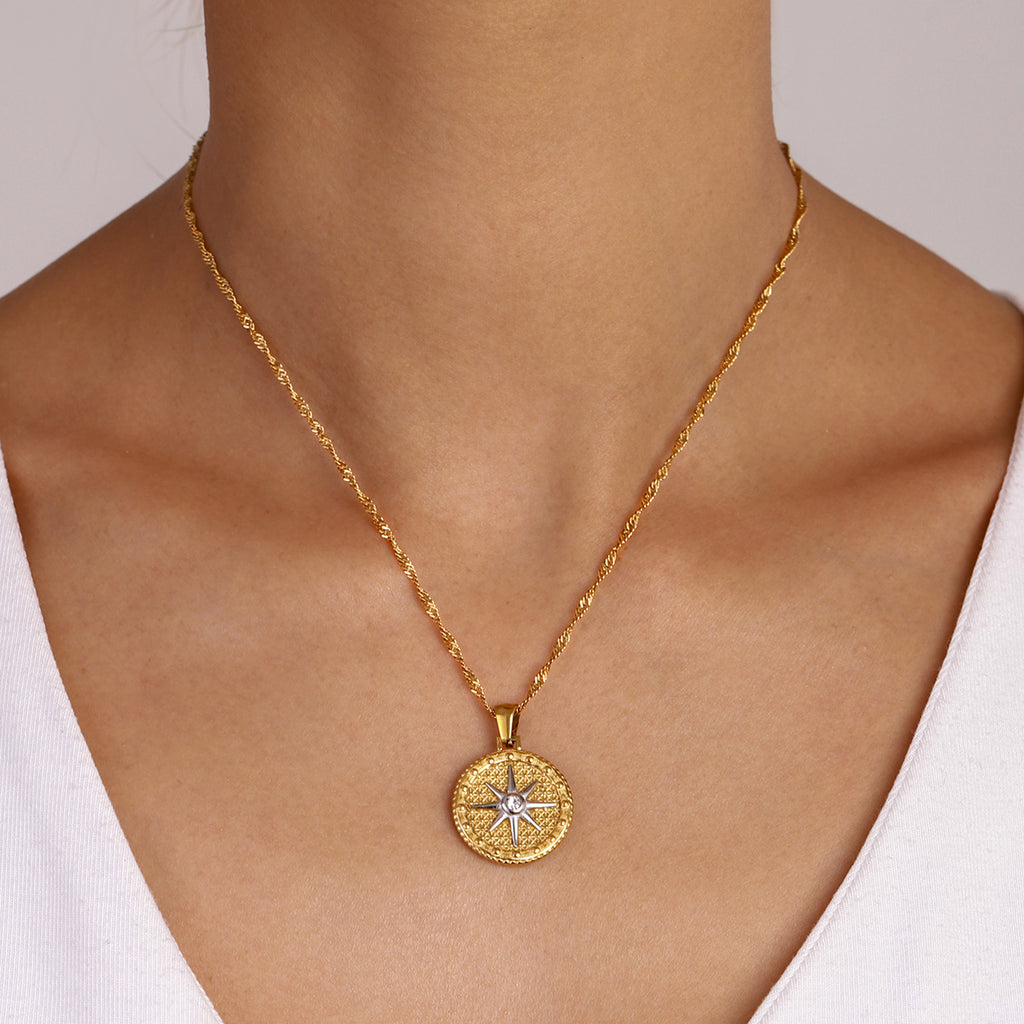 18K stainless steel 8-pointed star pendant necklace