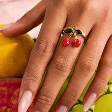 Load image into Gallery viewer, Stainless steel cherry pendant open ring
