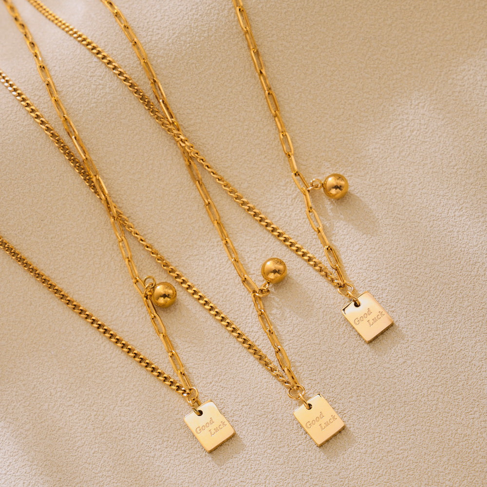 Stainless steel English square sign round ball pendant necklace collarbone chain