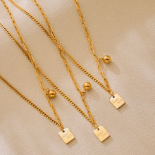 Load image into Gallery viewer, Stainless steel English square sign round ball pendant necklace collarbone chain