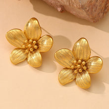 Load image into Gallery viewer, Golden stainless steel camellia earrings