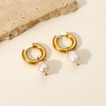 Load image into Gallery viewer, 18K gold stainless steel natural freshwater pearl pendant earrings