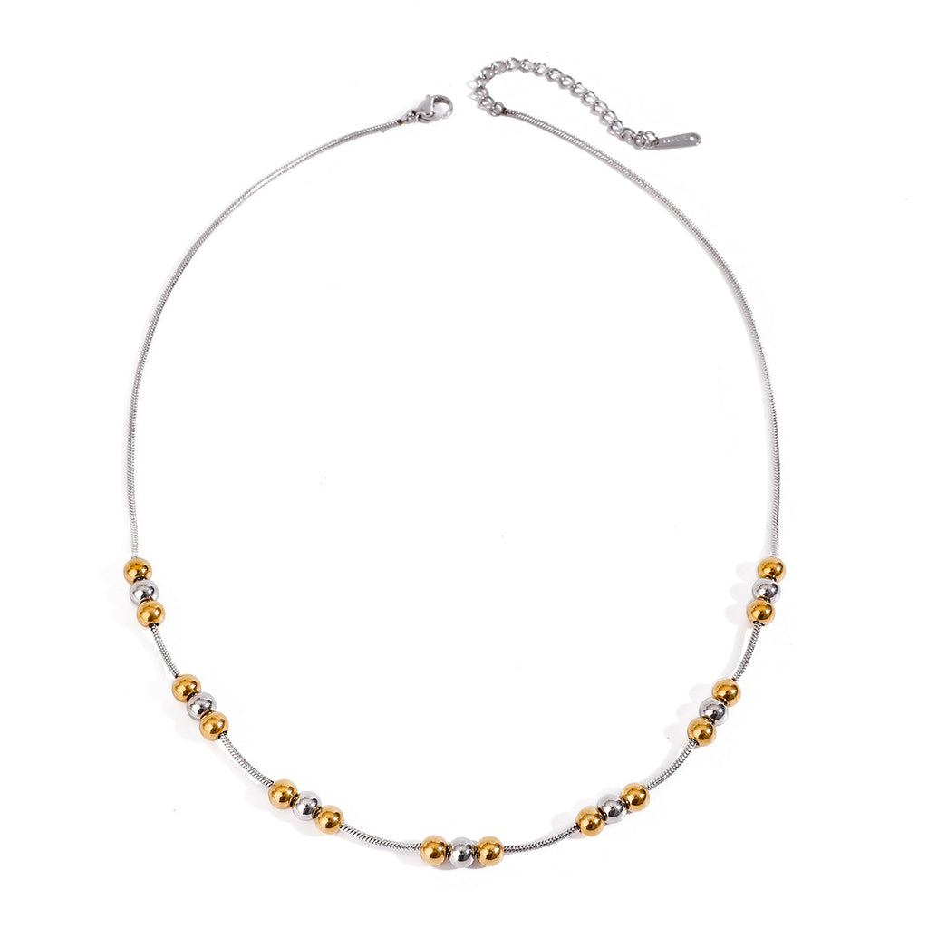 Stainless steel gold bead color-matched necklace