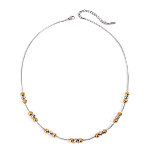 Stainless steel gold bead color-matched necklace