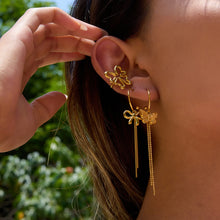 Load image into Gallery viewer, 18K gold stainless steel bow tassel C-shaped earrings