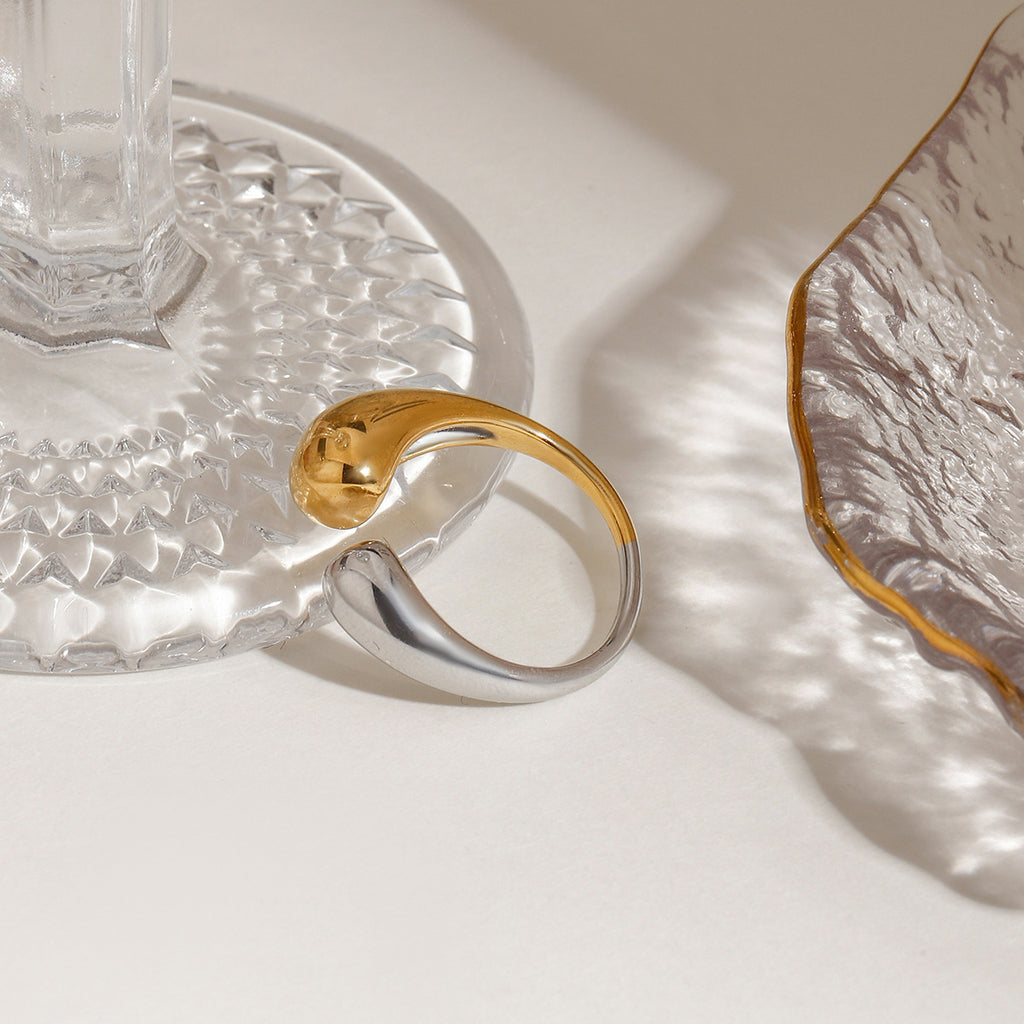Stainless steel, golden steel color, two-tone open ring
