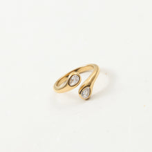 Load image into Gallery viewer, 18K gold stainless steel teardrop zircon open ring