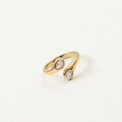 18K gold stainless steel teardrop zircon open ring