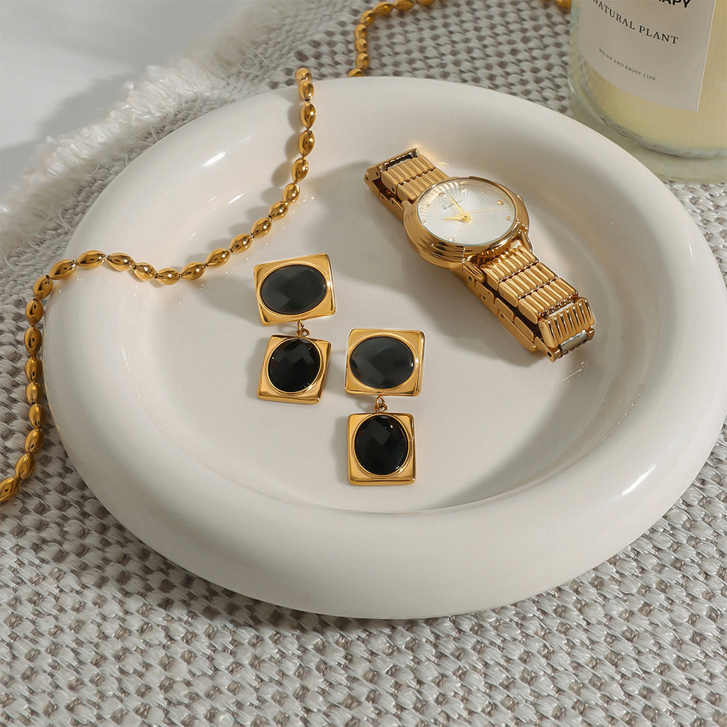 Golden stainless steel vintage earrings