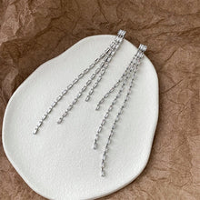 Load image into Gallery viewer, 925 silver needle and diamond-encrusted tassel long earrings