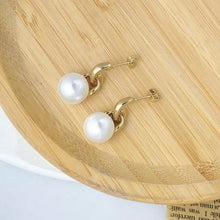 Load image into Gallery viewer, Golden stainless steel round pearl glass bead earrings