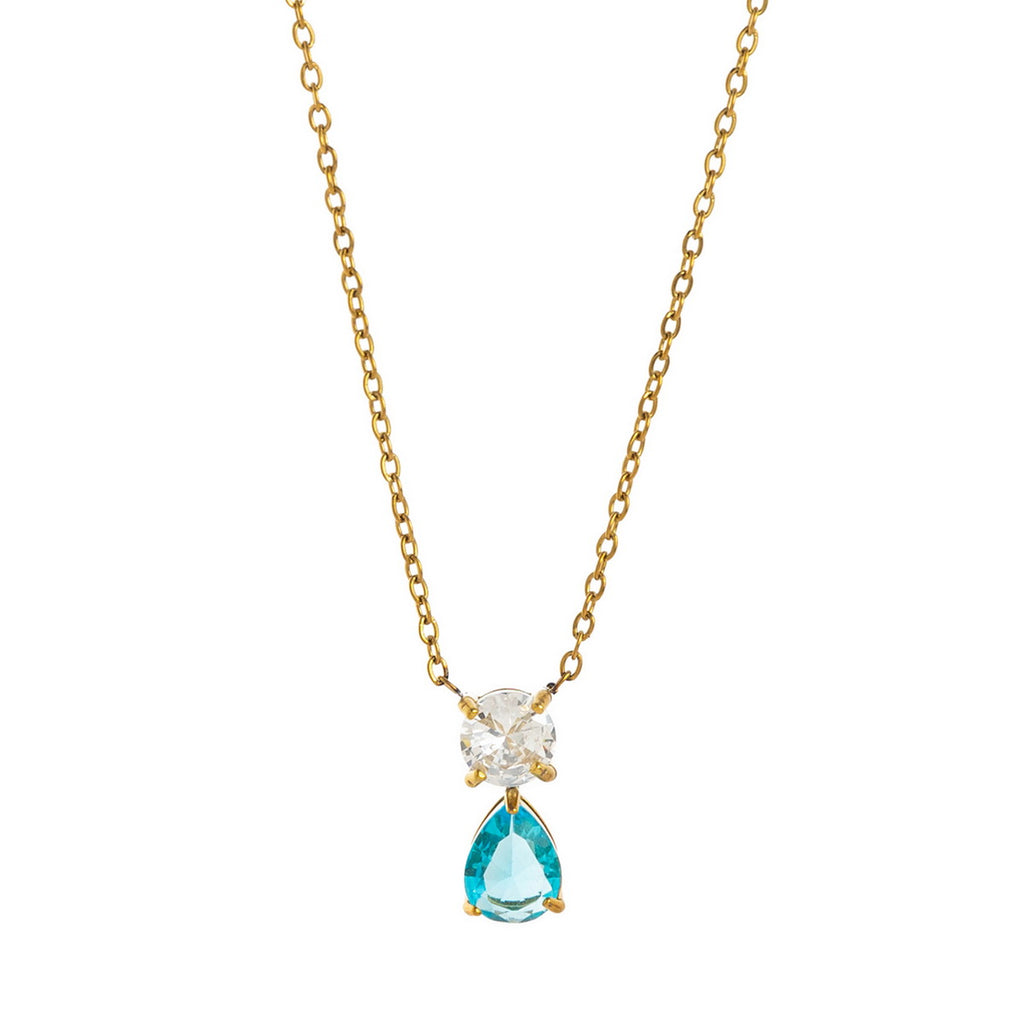 Stainless steel 18K gold 12 birth stone zircon necklace