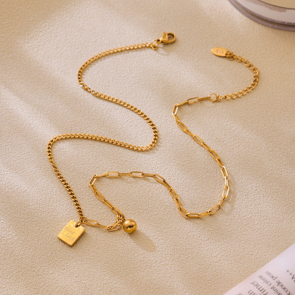 Stainless steel English square sign round ball pendant necklace collarbone chain