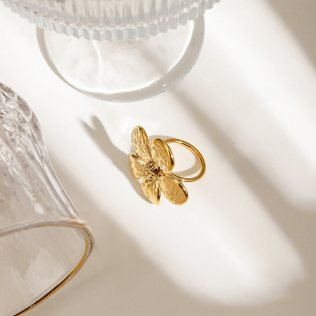 Stainless steel camellia flower ring index finger ring