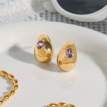 Load image into Gallery viewer, Stainless steel bean ear studs with zirconium inlaid