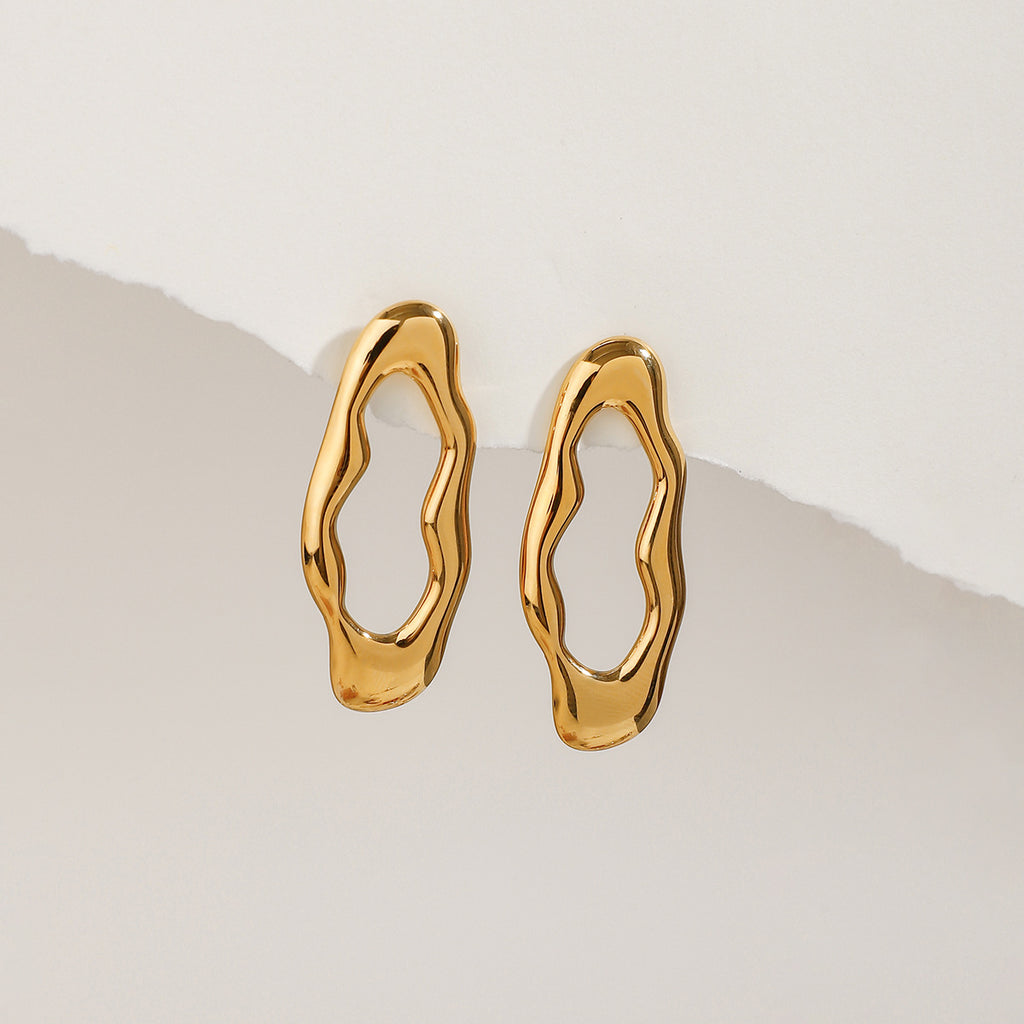 18K gold stainless steel irregular lava O-shaped earrings
