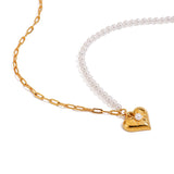 Stainless steel chain, pearl chain, heart-shaped pendant necklace