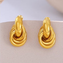 Load image into Gallery viewer, 18K gold stainless steel circular line wound earrings