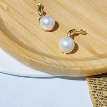 Load image into Gallery viewer, Golden stainless steel round pearl glass bead earrings