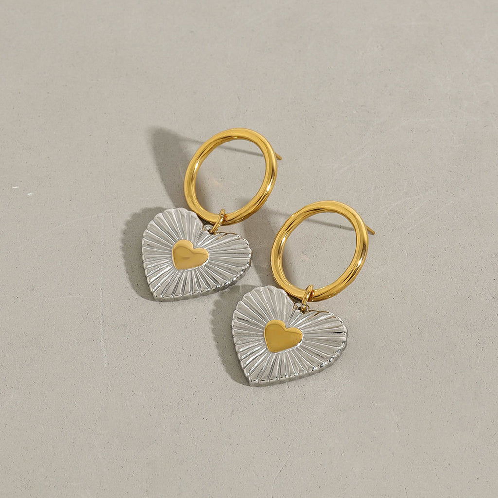 Stainless steel two-color heart-shaped pendant ear ring earrings