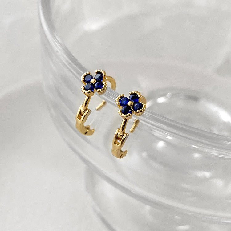 Zirconium-encrusted four-leaf clover earring buckles