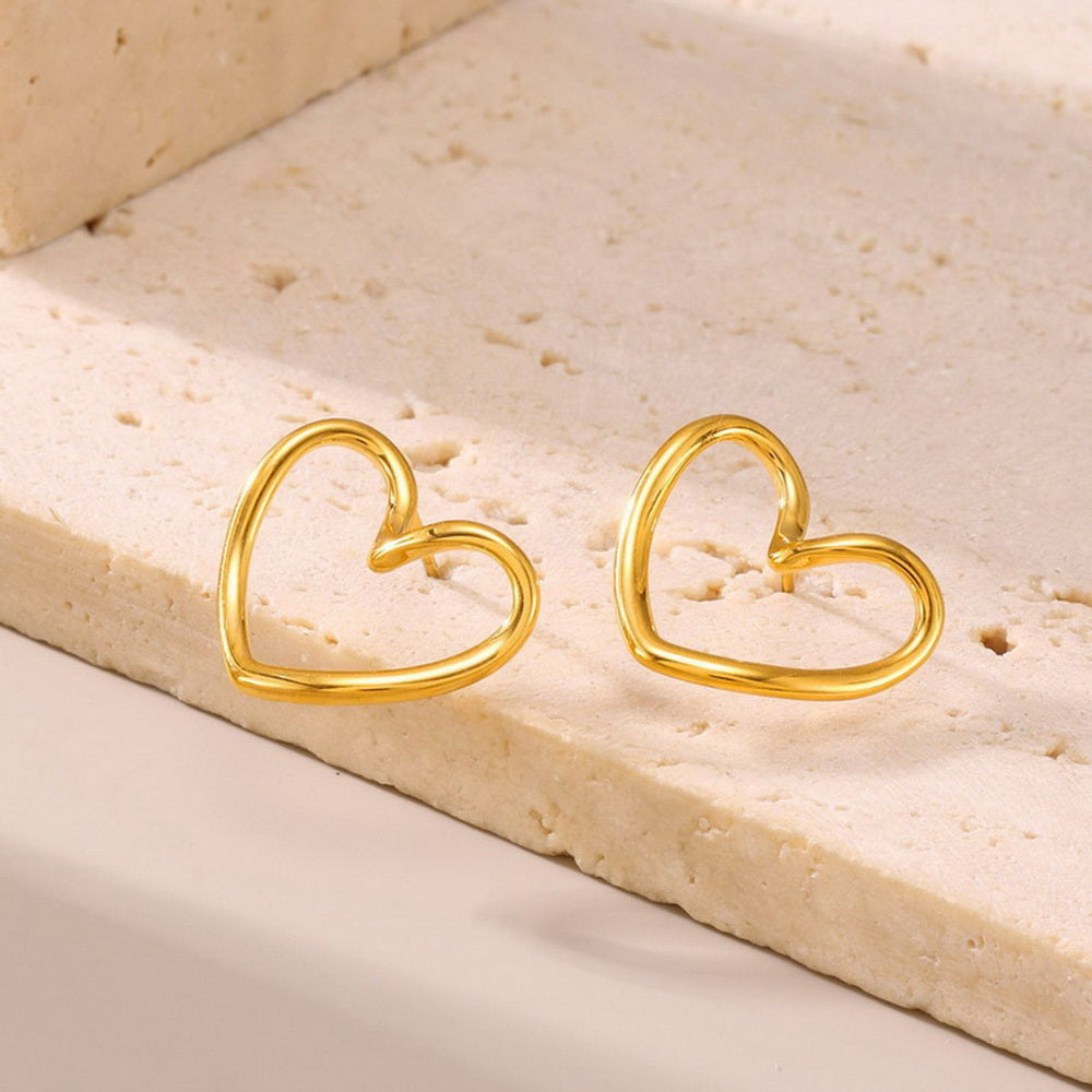 18K gold stainless steel heart-shaped hollow earrings