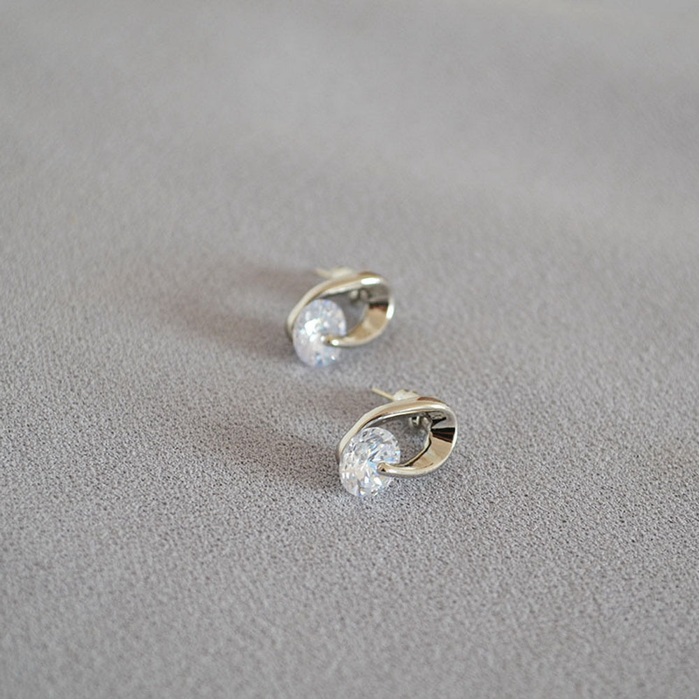 925 silver needle white zircon copper stud earrings