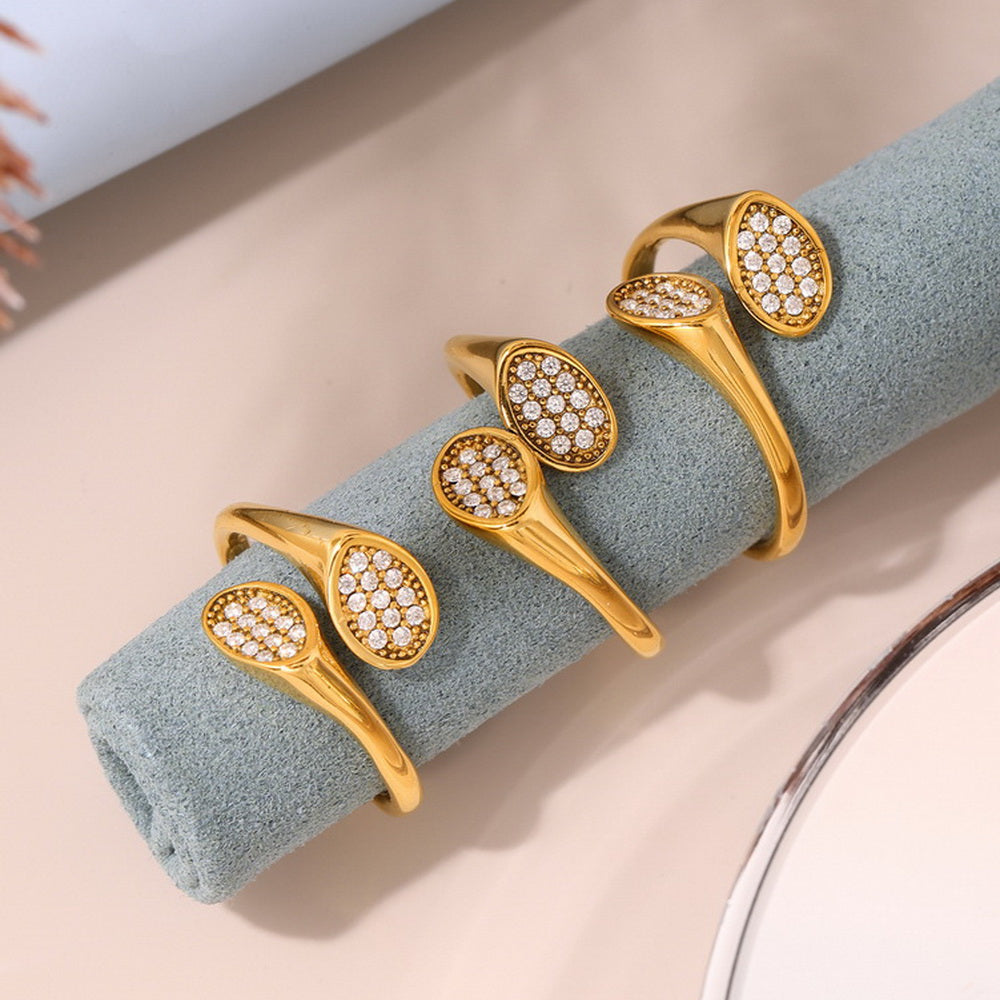 Stainless steel gold-plated irregular zirconium-encrusted open ring