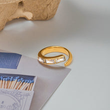 Load image into Gallery viewer, 18K gold stainless steel square zircon irregular opening ring