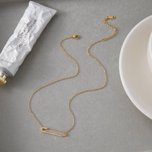 Load image into Gallery viewer, Golden stainless steel white diamond paperclip necklace