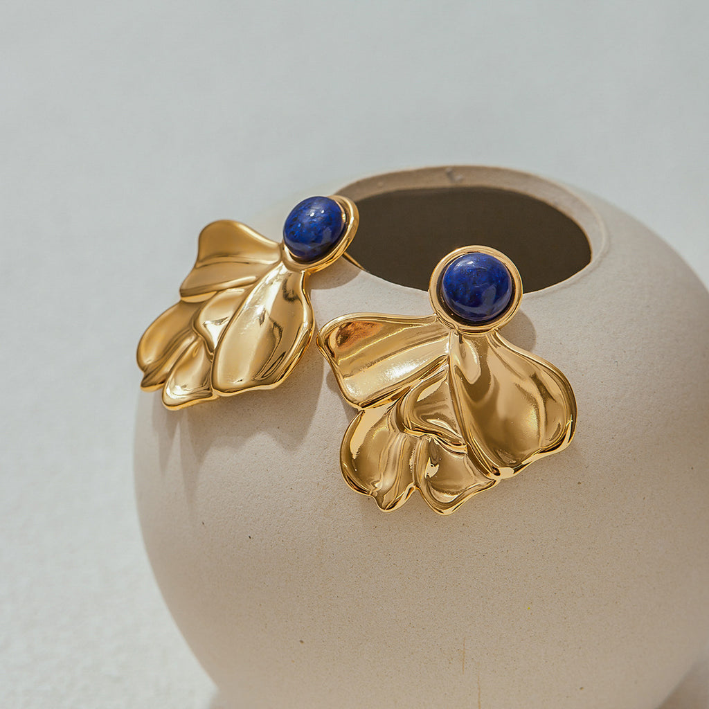 Lapis lazuli stainless steel flower stud earrings
