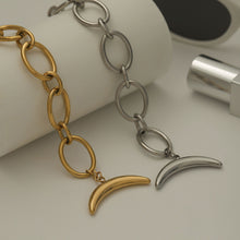 Load image into Gallery viewer, Golden, steel-colored stainless steel moon bracelet