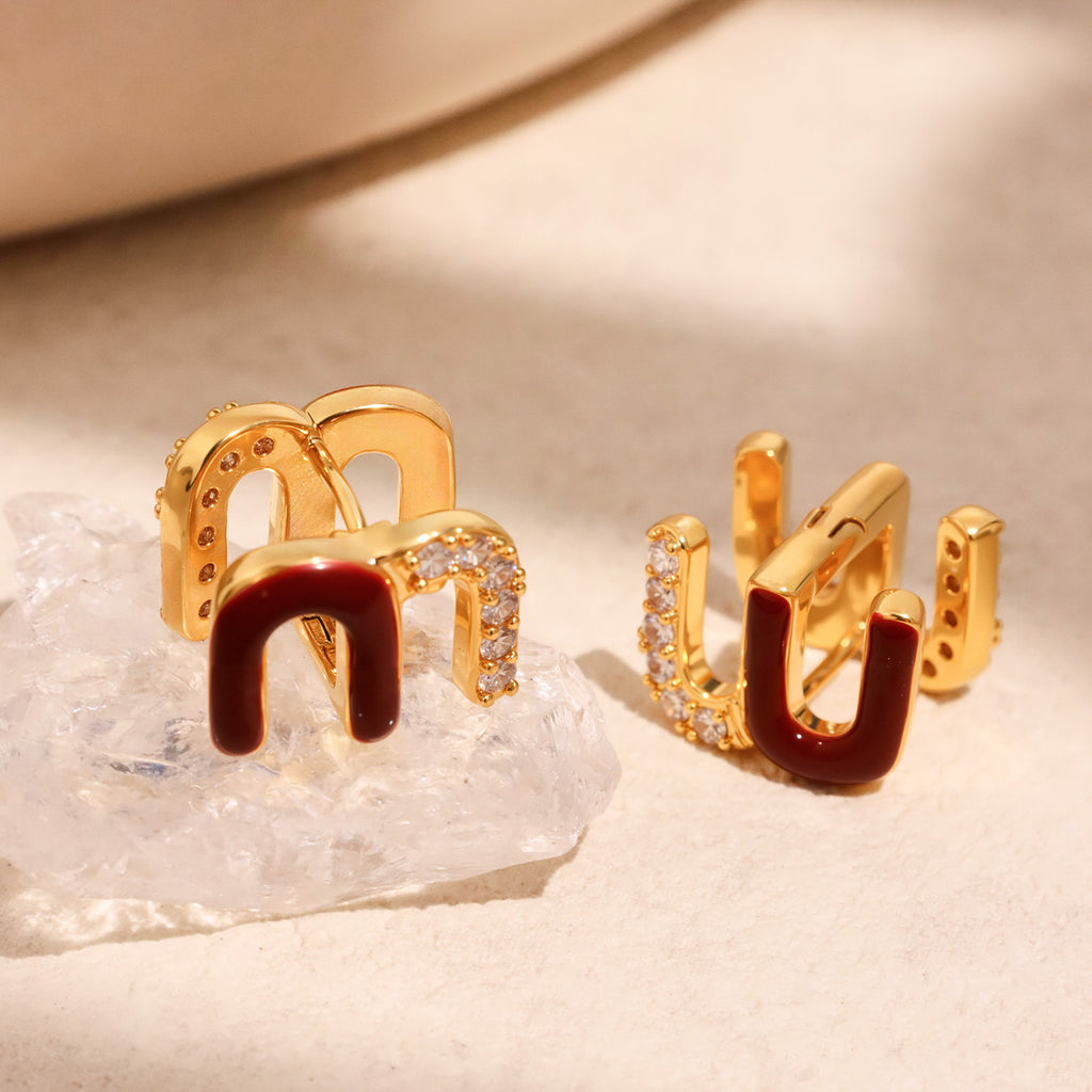 M zirconium-inlaid Angola red oil-dripping copper ear loops