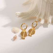 Load image into Gallery viewer, Golden stainless steel fishbone pendant earrings