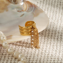 Load image into Gallery viewer, A golden stainless steel tassel open ring