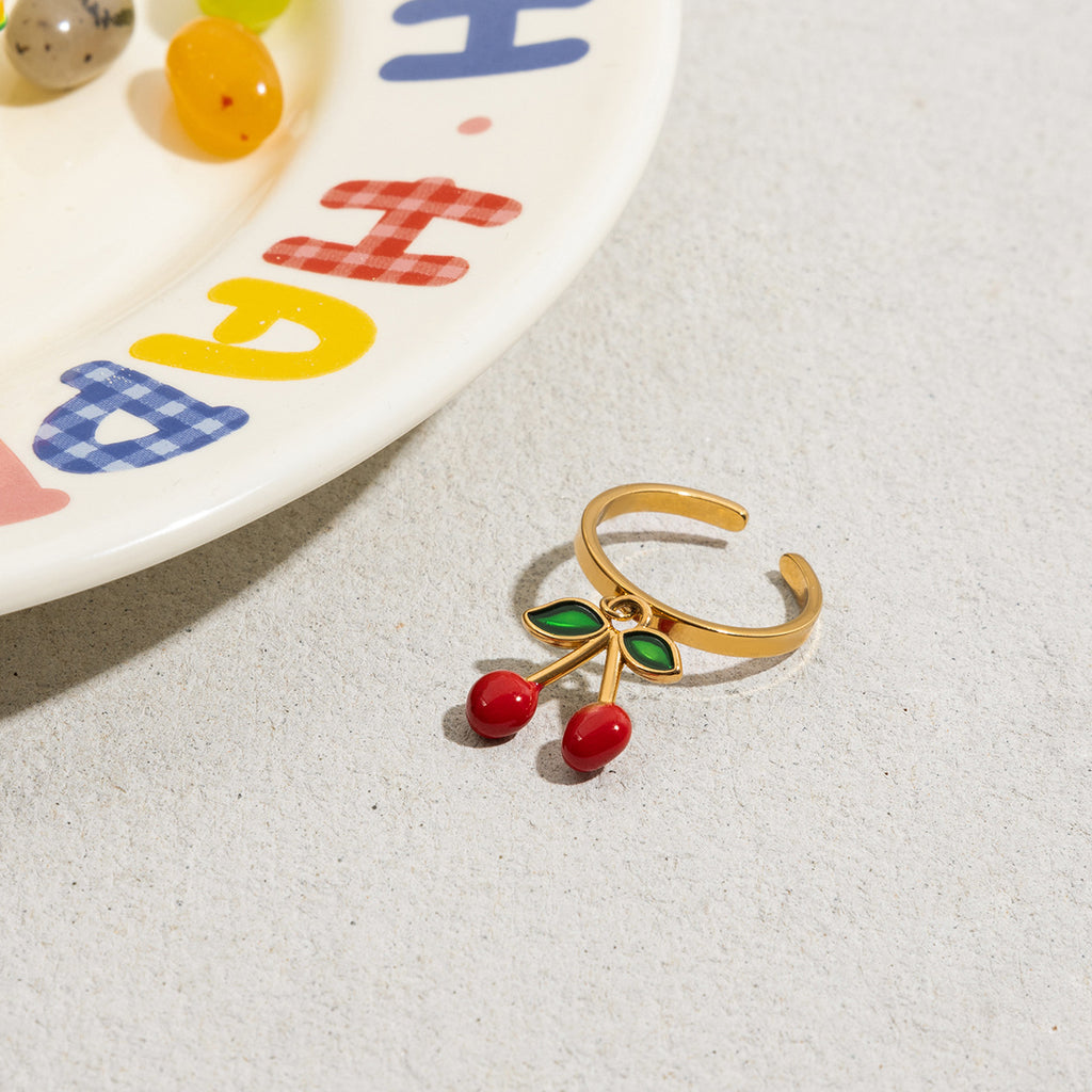 Stainless steel cherry pendant open ring