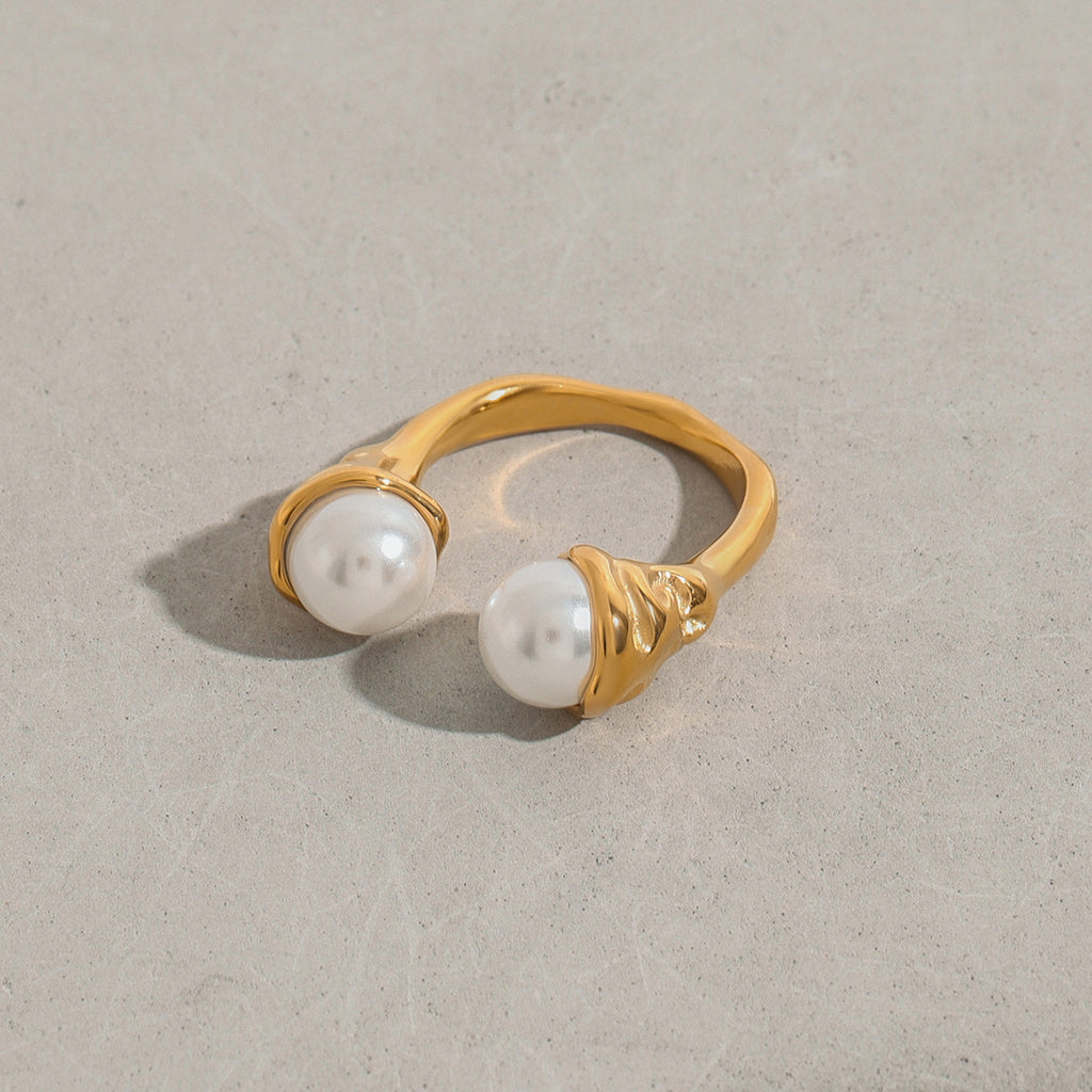 18K gold imitation pearl stainless steel open ring