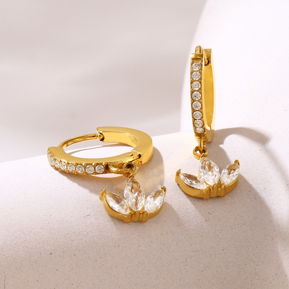 Stainless steel slightly set clover zircon earrings