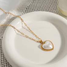 Load image into Gallery viewer, Imitation pearl heart-shaped pendant stainless steel necklace