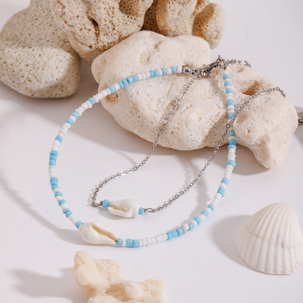 Double-layer rice bead shell anklets