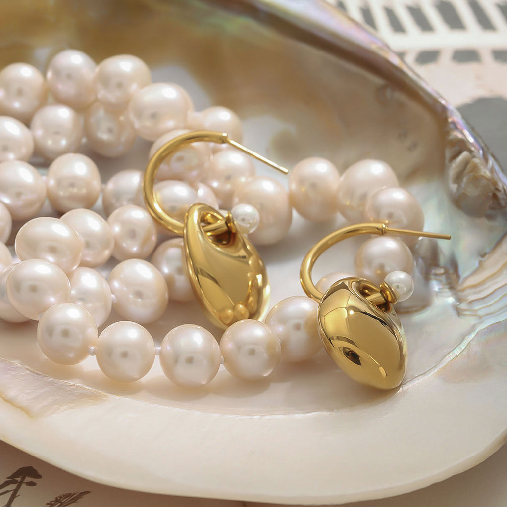 Stainless steel golden glossy pendant earrings