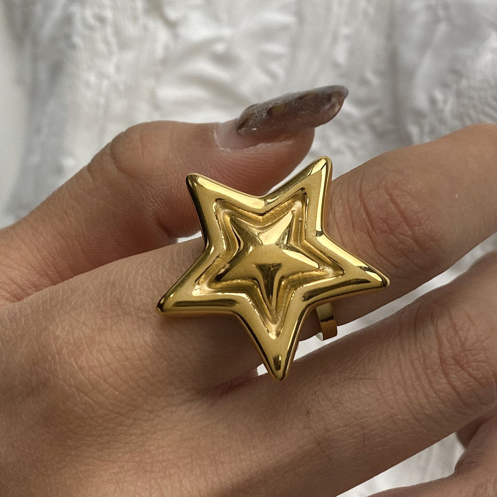 Five-pointed star stainless steel golden steel ring