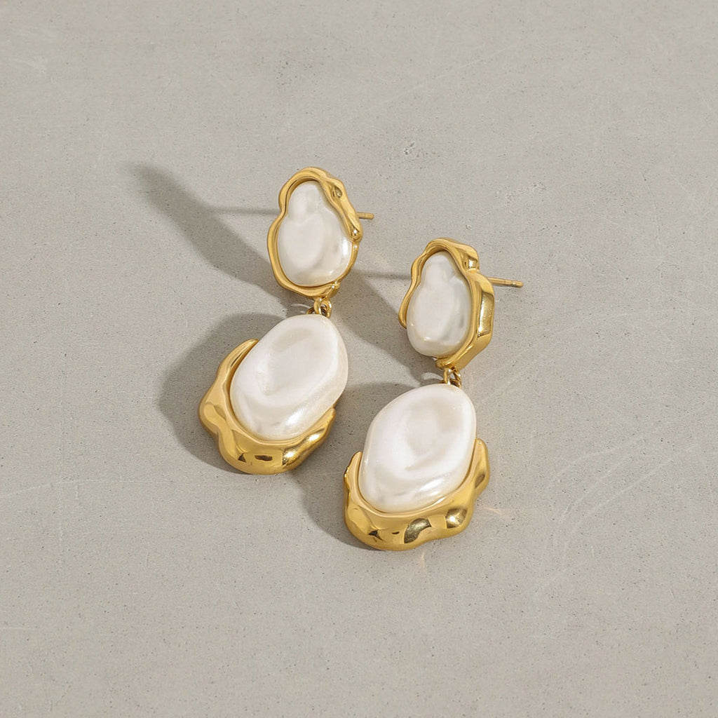 Stainless steel special-shaped imitation Baroque pearl earrings