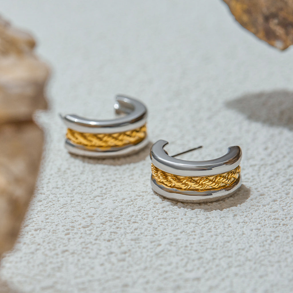 Stainless steel gold and silver color-matched C-shaped earrings