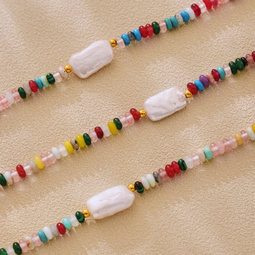 Freshwater rice grain pearl natural stone beaded necklace collarbone chain