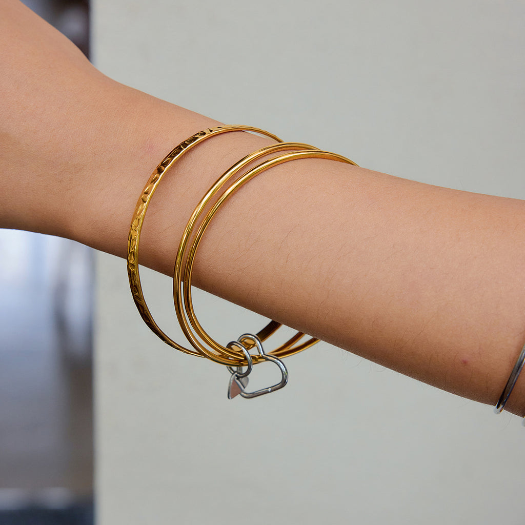 18K gold stainless steel gold and silver color-matched hammer-patterned heart-shaped clasp bracelet