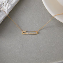 Load image into Gallery viewer, Golden stainless steel white diamond paperclip necklace